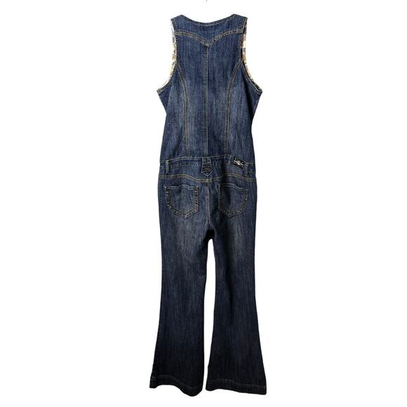 Vintage 90s Y2K Imperial Star Denim Jumpsuit Flare Leg Button Front Low Rise M - Picture 3 of 10
